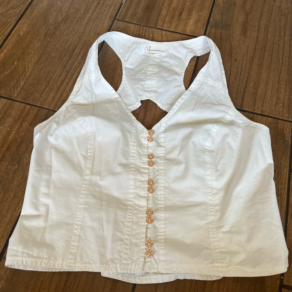 Anthropologie white cotton vest button down medium